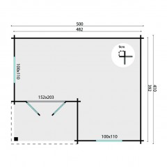 Tuinhuis-Blokhut Johan: 500x410cm