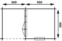 Tuinhuis-Blokhut-Wolfskap: w4x3+3: 410 x 615 x 325 (h)