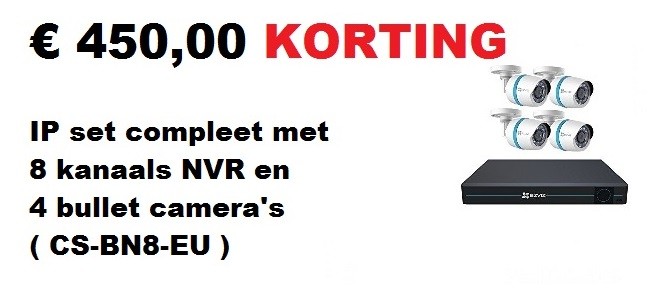  IP set compleet met 8 kanaals NVR en 4 bullet camera's