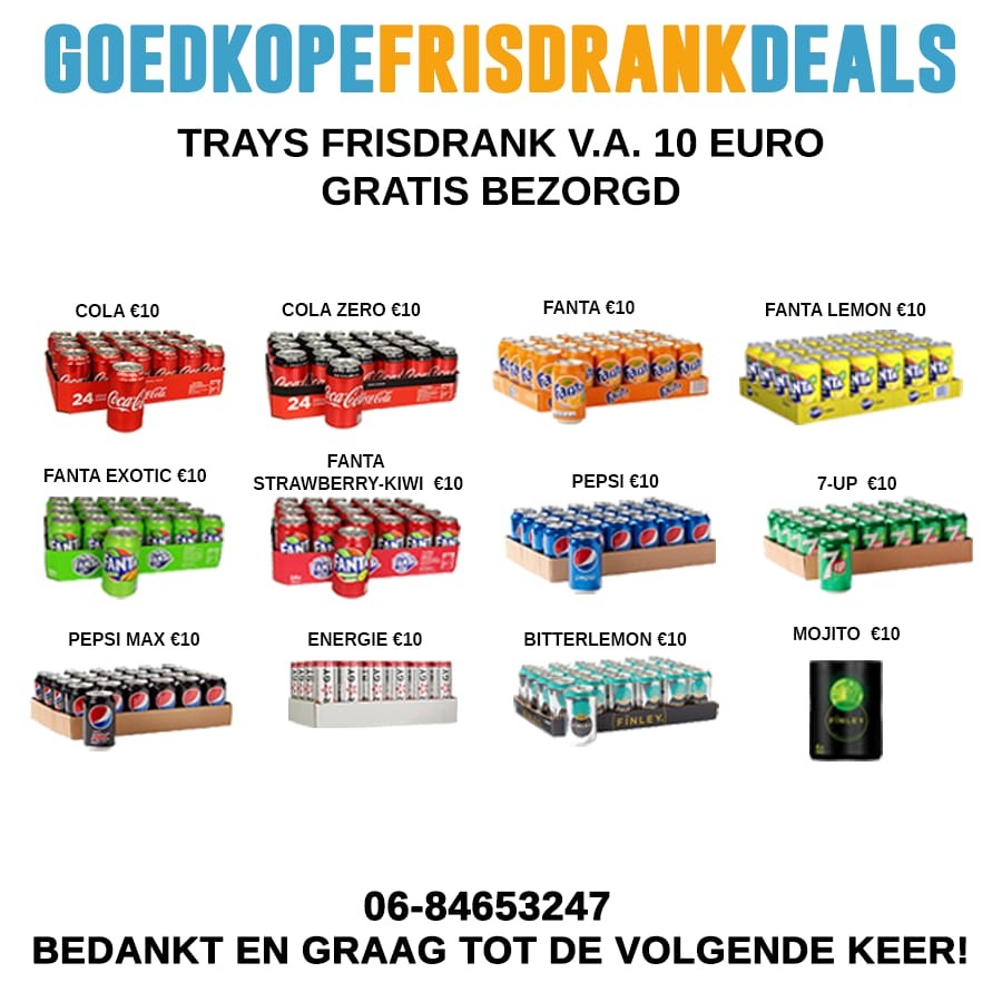 woensdag en zaterdag gratis bezorgd trays frisdrank en slagersworsten