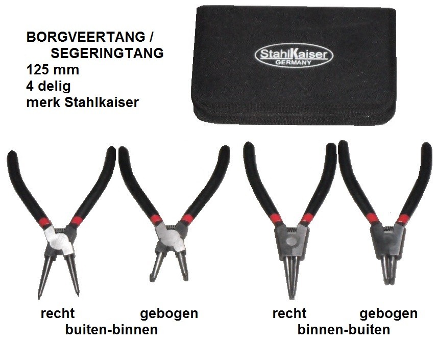 Nieuwe BORGVEERTANGEN set 125 mm  4 delig  lengte  125 mm  merk  Stahl