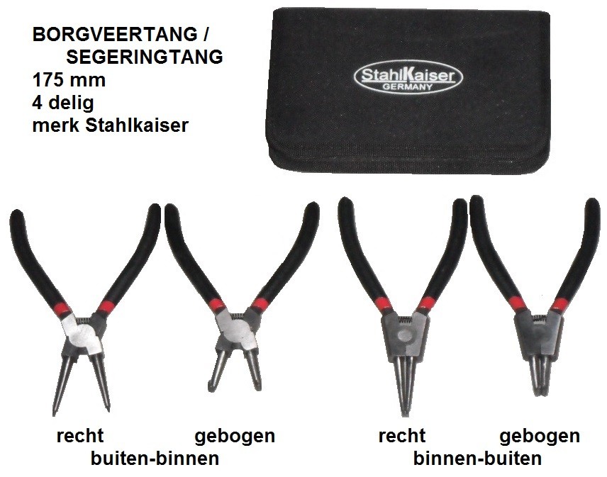 Nieuwe BORGVEERTANGEN set 175 mm  4 delig  lengte  175 mm  merk  Stahl