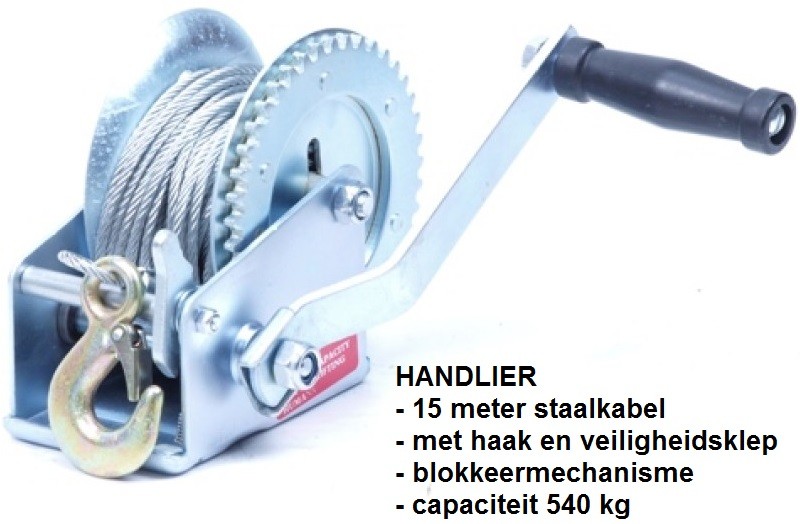 Nieuwe HANDLIER 15 meter staalkabel met haak