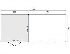 Tuinhuis-Blokhut Valentino met overkapping: 300+400x300cm