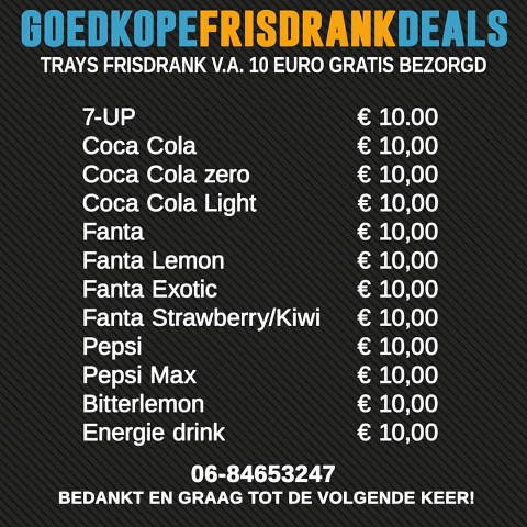 vrijdag en zaterdag gratis bezorgd tray s frisdrank