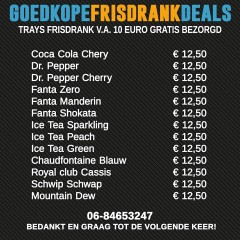 vrijdag en zaterdag gratis bezorgd tray s frisdrank